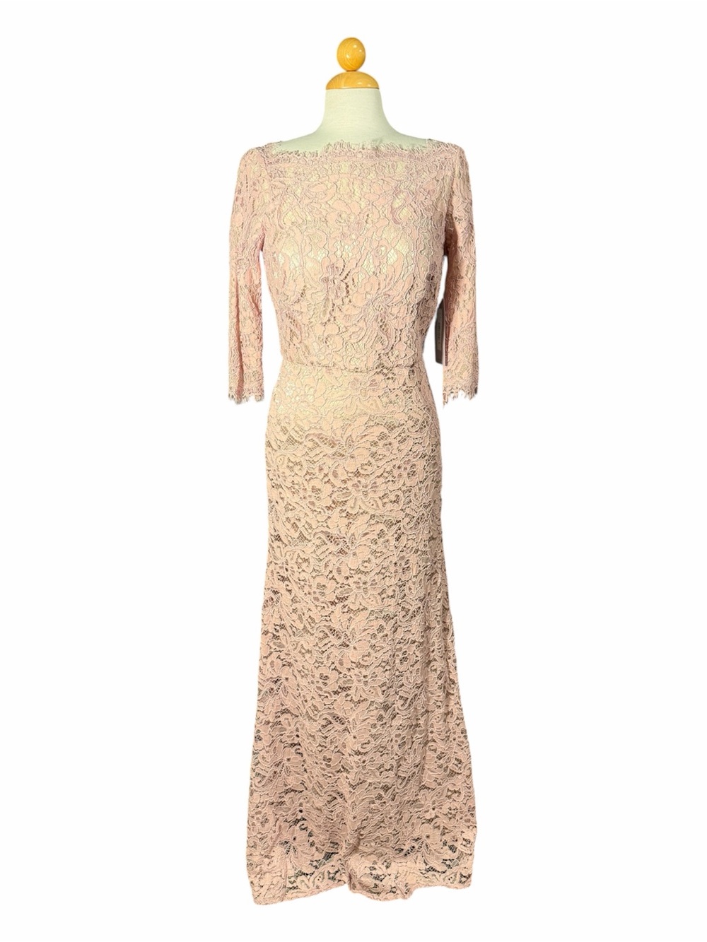 NWT JS Collections Antique Pink Lace Long Sleeve Gown